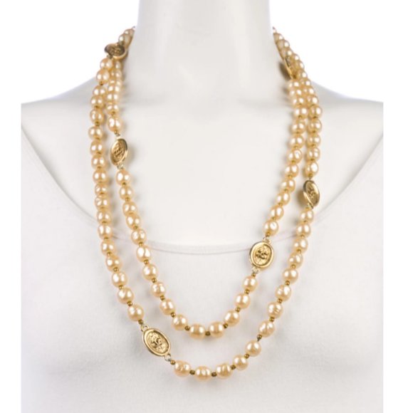 Vintage 62" Chanel Baroque Pearl and Medallion Necklace - Picture 1 of 6